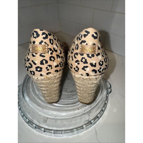 Toms Women Size 8 Michelle Cheetah Print Stacked Heel Slip On Wedge Peep Toe - Picture 7 of 14